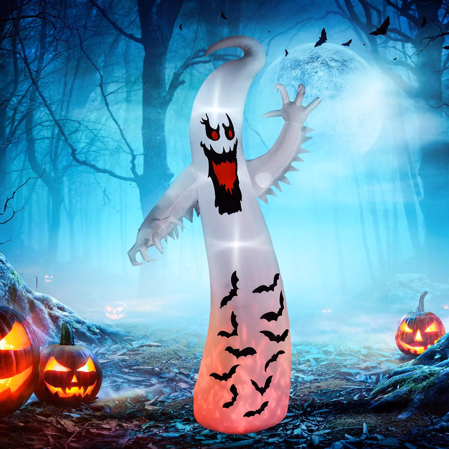 Outsunny 11.8ft Tall White Inflatable Spooky Ghost Halloween Outdoor Decoration with Built-in LEDs and Rotating Light – 2