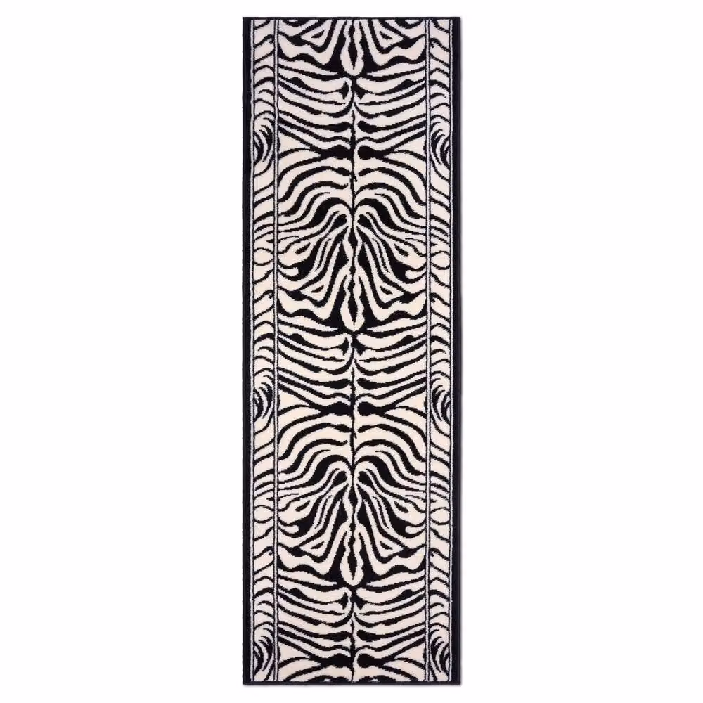 Bravich LTD Zebra Print Hallway Runner Rug, Non-Slip Low Pile Polypropylene Carpet, Black and Multicolour, W: 60 cm x L: 150 cm – 3