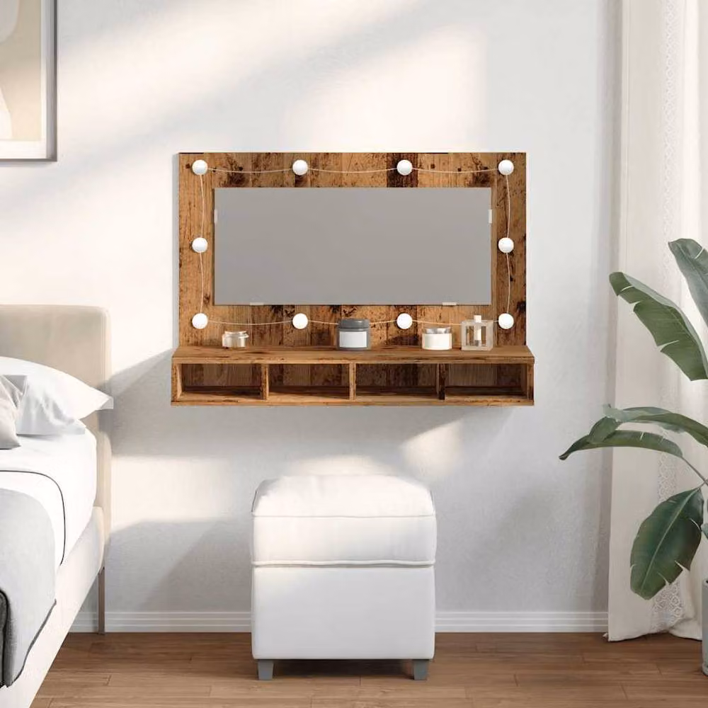 Berkfield Home Mirror Cabinet with LED in Old Wood Brown, W: 90 cm, D: 31.5 cm, H: 62 cm – 2