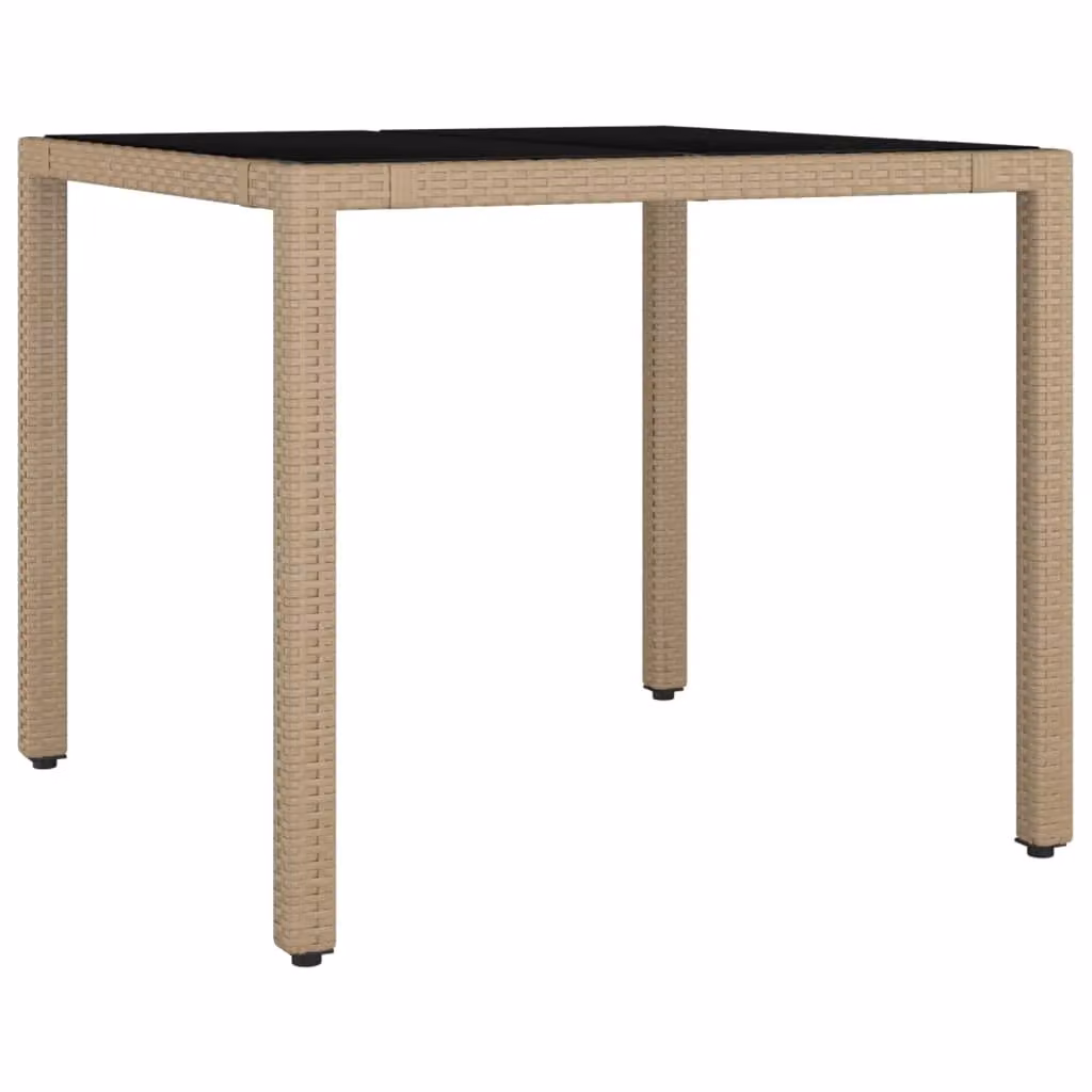 Berkfield Home Modern Garden Table with Beige Poly Rattan and Tempered Glass Top