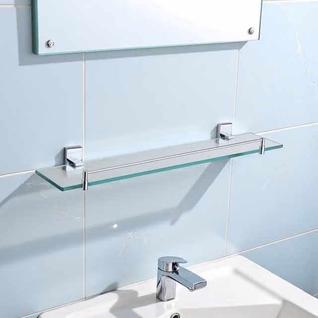 Showerdrape Unity Chrome Stainless Steel and Glass Wall Mounted Vanity Shelf in Silver
