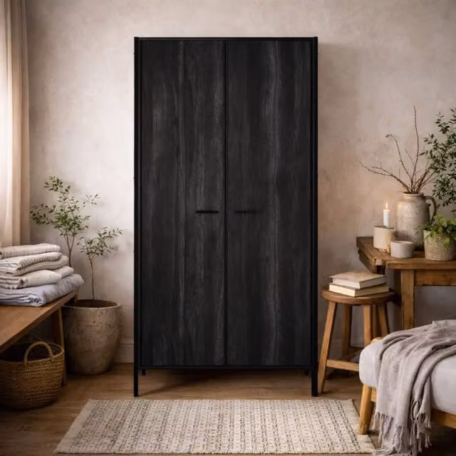 Wyld Haus Ireland Black Wood Effect 3 Door Wardrobe with Integrated Drawer, H 180 x W 52 x D 54 cm