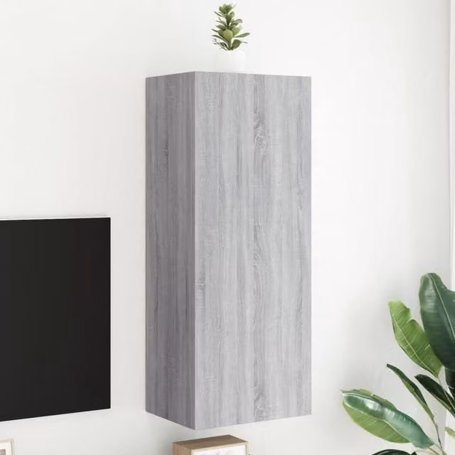Berkfield Home Grey Sonoma Wall Mounted TV Cabinet with Hinged Doors and Internal Shelves, W/D/H: 40.5 x 30 x 102 cm – 1