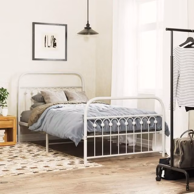 Berkfield Home Metal Bed Frame with Footboard, White, W: 100 cm, D: 200 cm