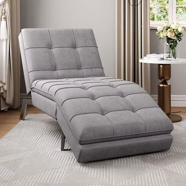 Komore Grey Fabric Upholstered Click Clack Sofa Bed with Adjustable Headrest