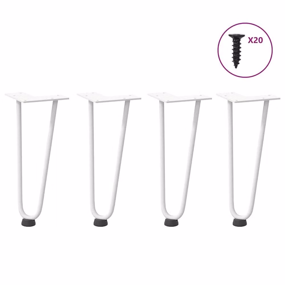Berkfield Home White Steel Hairpin Table Legs, 4 Pieces, Height: 30 cm
