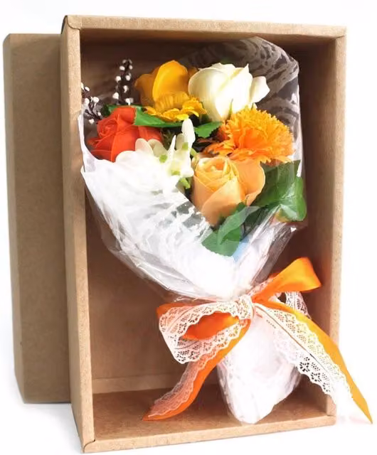 KDMD Orange Floral Hand Soap Flower Bouquet Gift Set in Multicolour Paper Packaging