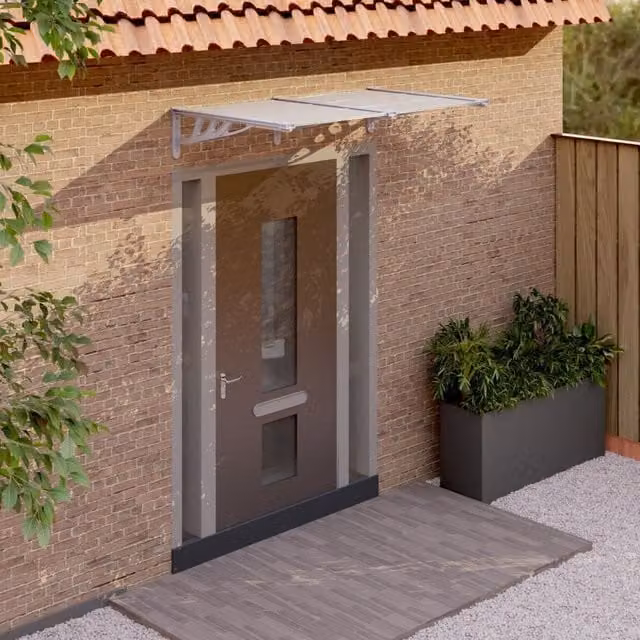 Berkfield Home Polycarbonate and Aluminium Door Canopy in Grey and Transparent, W: 90 cm, H: 152.5 cm