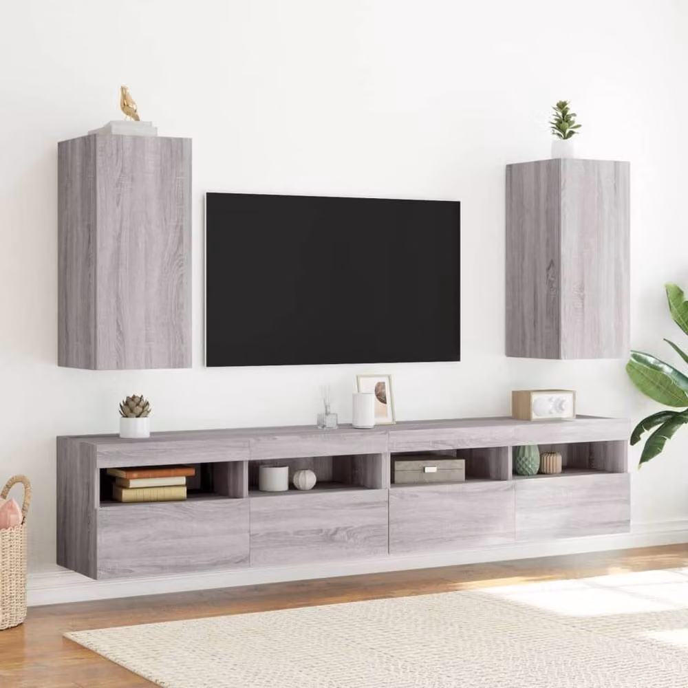 Berkfield Home Modern Wall Mounted TV Cabinet with Integrated LED Lights in Grey Sonoma, W/D/H: 30.5 x 35 x 70 cm – 4