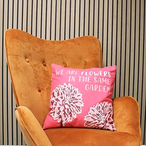 KDMD Set of 3 Printed Cotton Floral Cushion Covers in Olive and Pink, W/D/H: 45 x 45 x 45 cm – 1