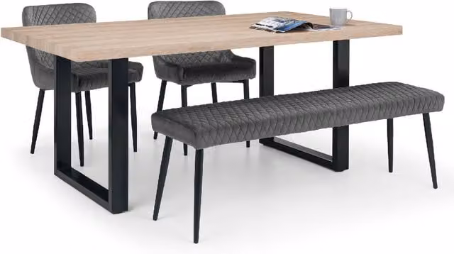 Julian Bowen Berwick Rectangular Dining Set with Table, Low Bench and 2 Chairs in Grey and Black Oak
