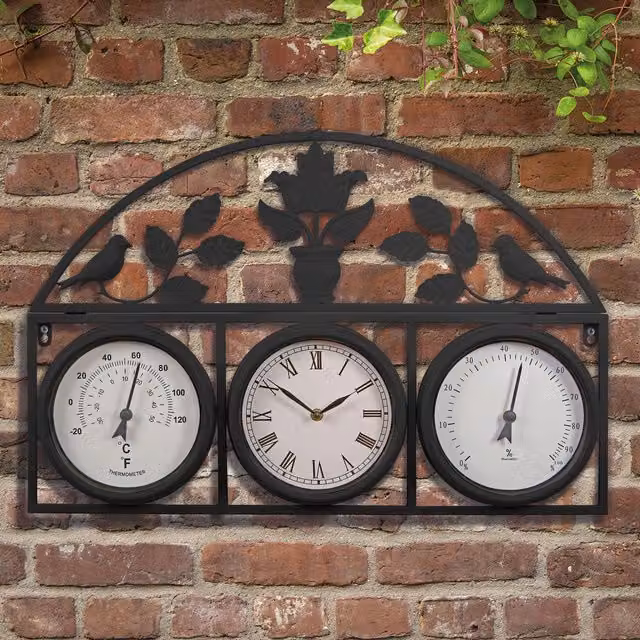 Wyegate Black Metal Outdoor Weather Station Wall Clock with Thermometer and Hygrometer