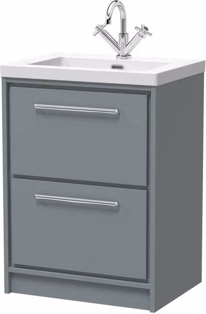 Balterley Modern Bathroom Floor Unit with 2 Soft-Close Drawers and Fireclay Basin, Grey, W: 60 cm