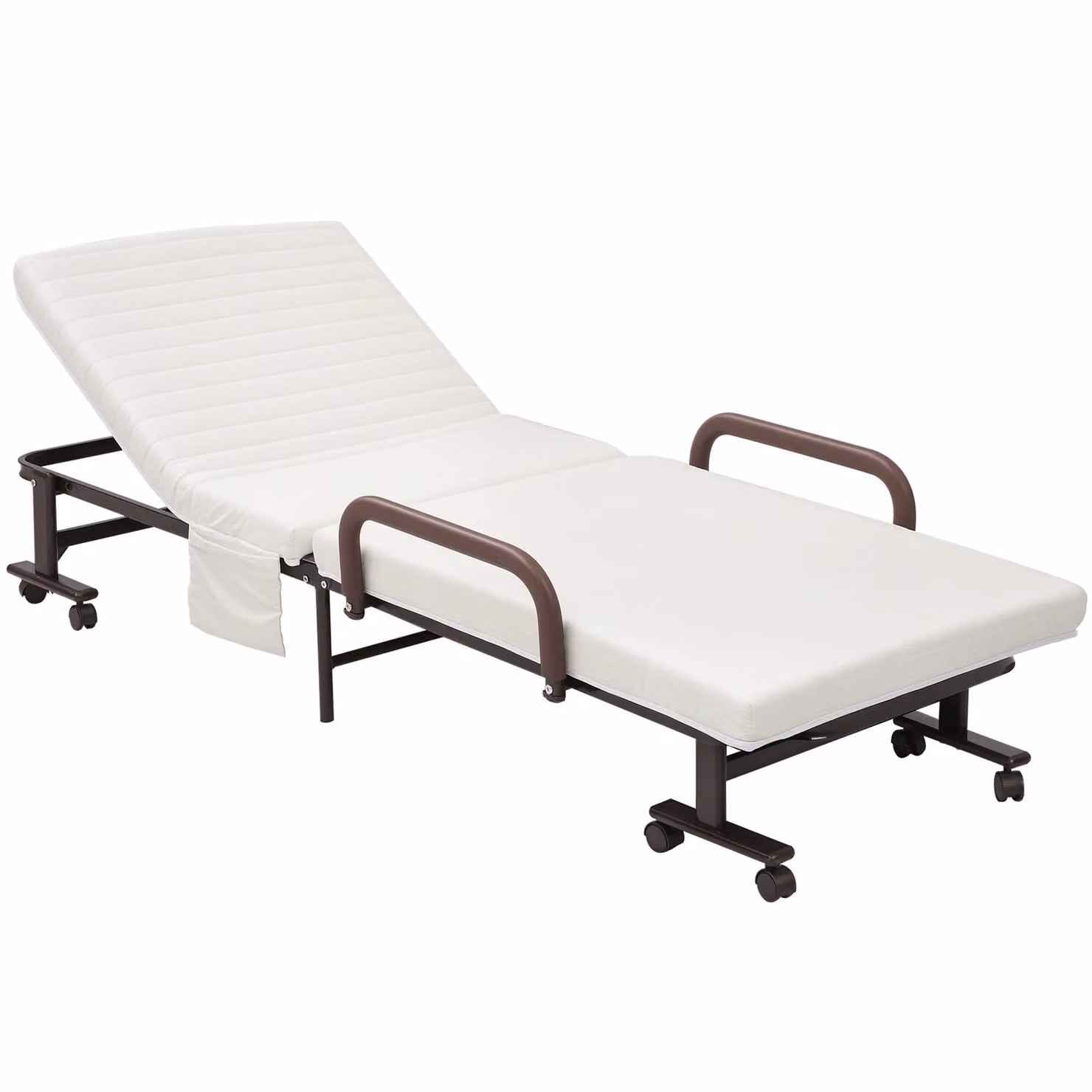 HOMCOM Single Folding Bed with Mattress and Adjustable Backrest in White, W/D/H: 90 x 200 cm – 2