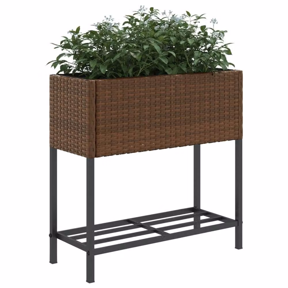 Berkfield Home Garden Planter with Shelf in Brown Poly Rattan – 4