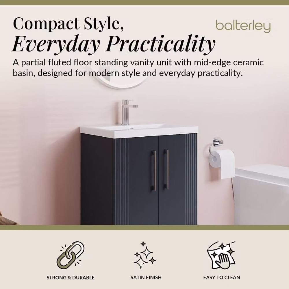 Balterley 2 Door Floor Standing Bathroom Vanity Unit with Mid-Edge Basin, Satin Dark Grey, W/D/H: 60 x 60 x 85 cm – 2