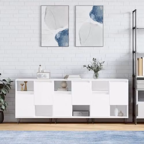 vidaXL Set of 3 Modern White Engineered Wood Sideboards and Storage Cabinets for your Living Room – 1