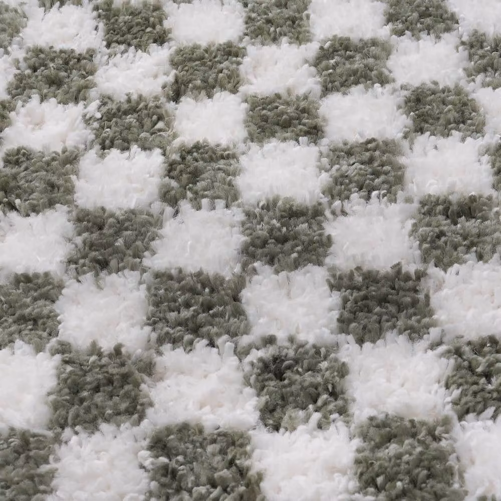 THE RUGS Moodi Green Chequered Shaggy High Pile Living Room Rug and Runner, W/D/H: 80 x 300 cm – 2