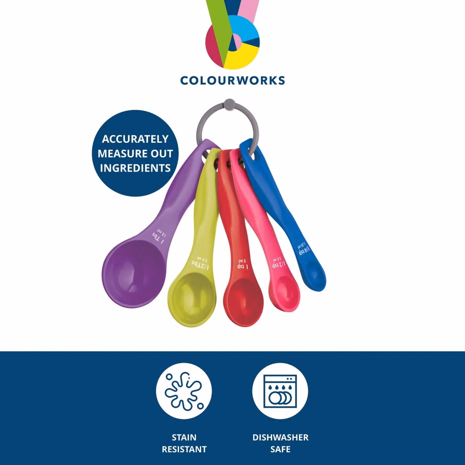 Colourworks 5 Piece Multicolour Plastic Measuring Spoon Set – 4