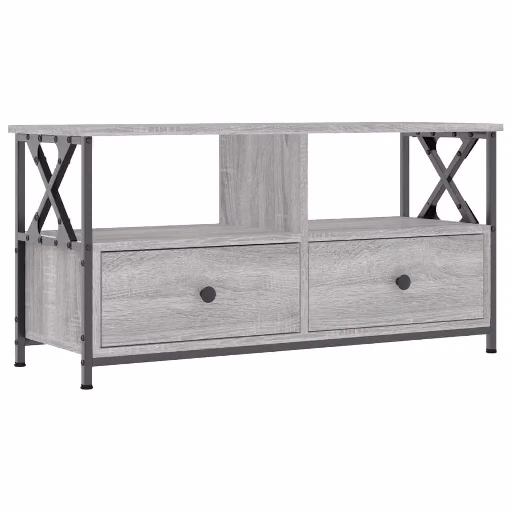 Berkfield Home Grey Sonoma TV Cabinet in Engineered Wood and Iron, W/D/H: 90 x 33 x 45 cm – 2