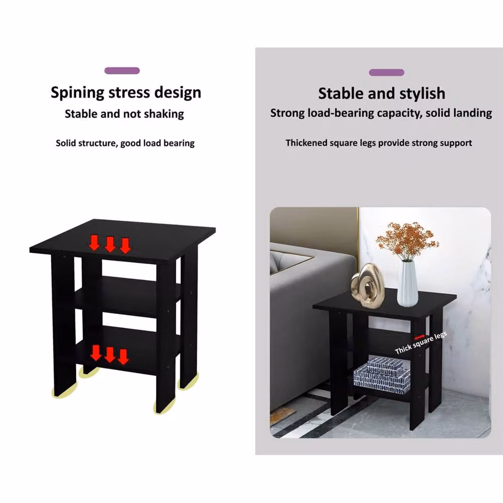 Nordara Black 3 Tier Wooden Side Table and Nightstand – 3