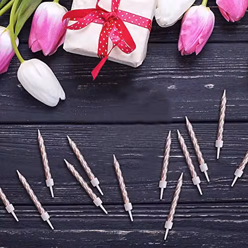 Shatchi 10-Piece Rose Gold Cake Topper Candles for Birthdays, Weddings and Anniversaries – 2