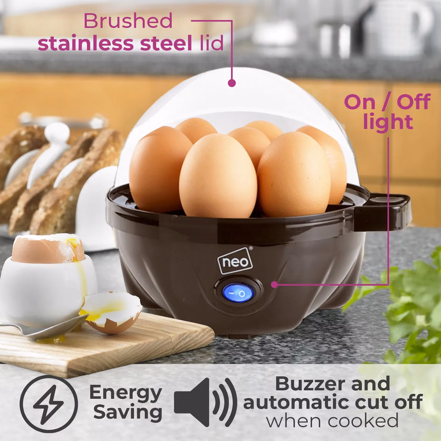 Neo Electric Stainless Steel Egg Boiler, Poacher and Steamer in Black – 3