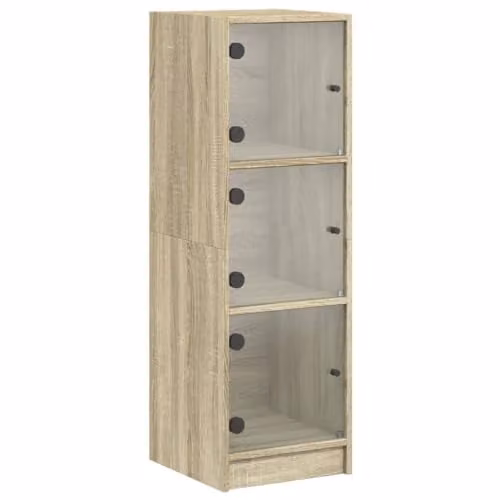 vidaXL Modern Highboard with Glass Doors in Brown Sonoma Oak, W/D/H: 35 x 37 x 109 cm