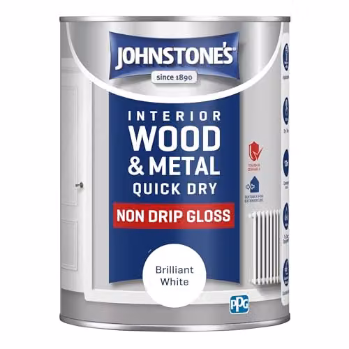 Johnstone's Quick Dry and Non Drip Gloss Paint for Wood and Metal, White, 1.25 l