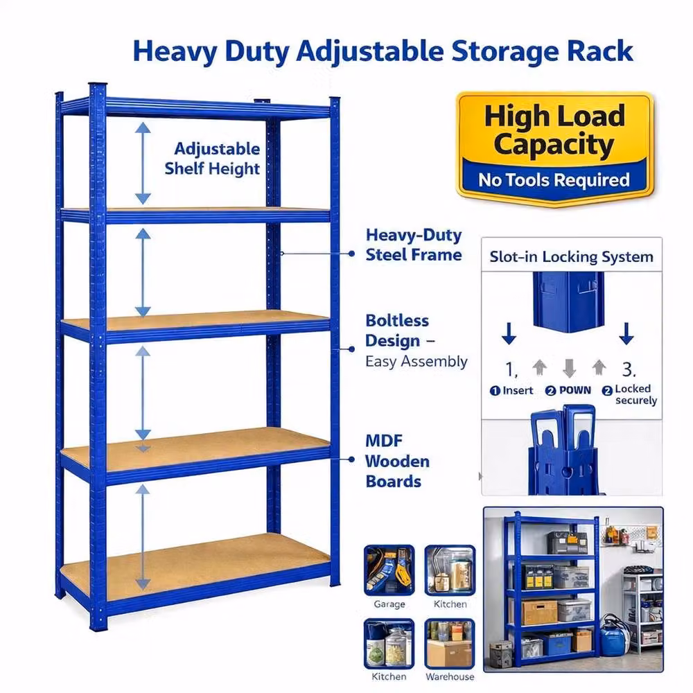 PAWNORA 5 Tier Metal Storage Racks, Pack of 2, Blue – 2