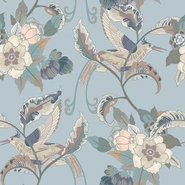 I Love Wallpaper Art Nouveau Floral and Animal Pattern Wallpaper in Blue and Yellow