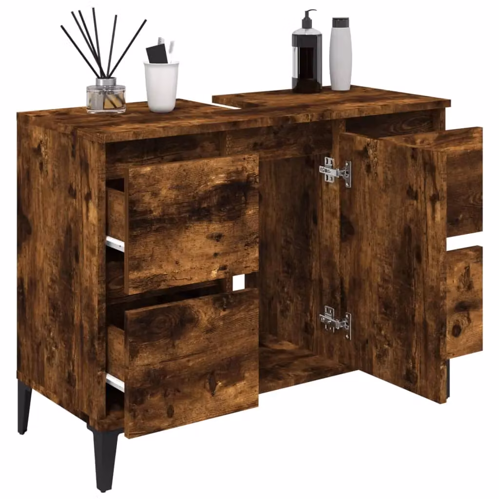Berkfield Home Smoked Oak Sink Cabinet in Brown, W/D/H: 80 x 33 x 60 cm – 3