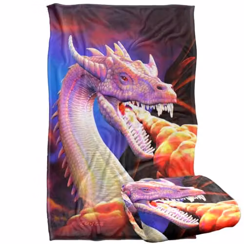 JQ Licensing Royce Mcclure Dragon Fire Silky Touch Super Soft Fleece Throw Blanket, Multicolour, W: 91 cm, D: 147 cm