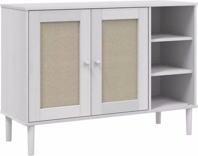 Berkfield Home Senja Sideboard in White Rattan Look Solid Pine Wood, W/D/H: 112 x 40 x 80 cm – 1