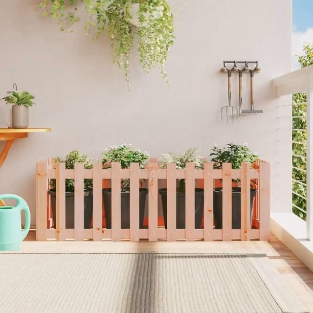 Berkfield Home Garden Raised Bed with Fence Design in Brown Solid Wood, W/D/H: 150 x 50 x 50 cm – 1