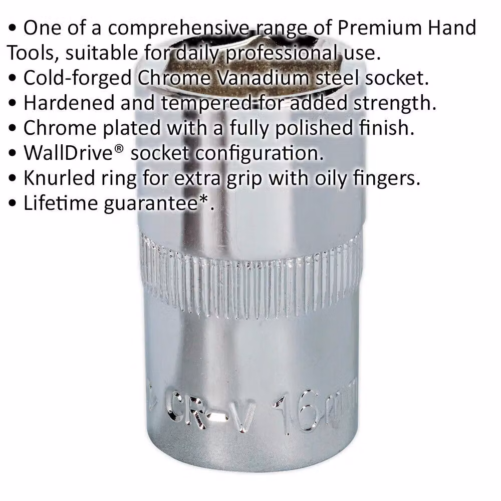 Loops 16mm Forged Steel Drive Socket with 1/2 inch Square Drive in Silver Chrome Vanadium – 2