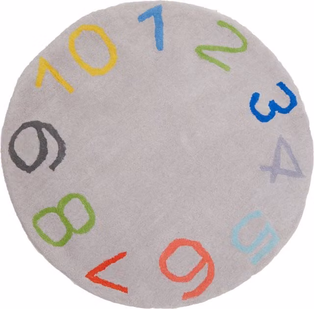 Orsina Kids Round Number Rug in Multicolour and Grey, Diameter: 100 cm