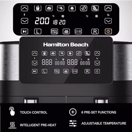 Hamilton Beach HealthyCook 8L Dual Air Fryer with 2 Drawers and SYNC Function, Black, HB4006 – 6