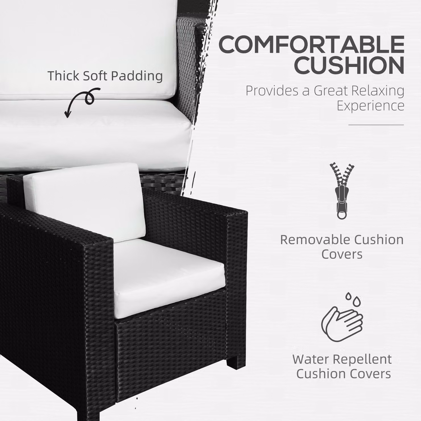 Outsunny Black and Grey Rattan Garden Armchair with Metal Frame – 4
