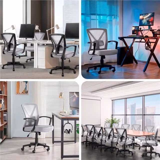 Yaheetech Modern Grey Mesh Executive Office Chair with Armrests and Castors