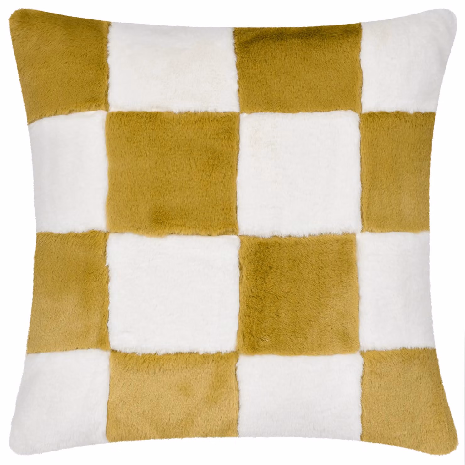Heya Home Cozee Check Faux Fur Cushion in Green and White, W/D/H: 50 x 50 x 50 cm – 2