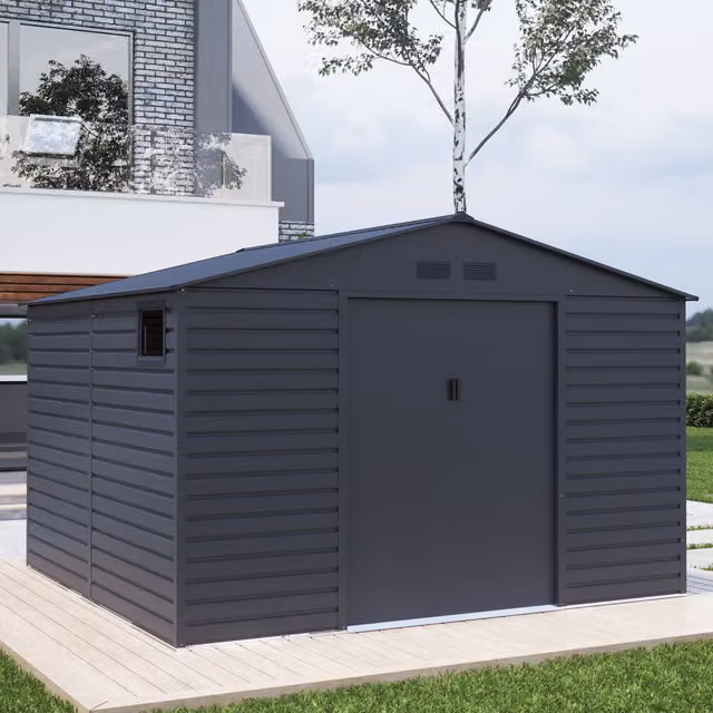BillyOh Upton Apex Metal Shed in Grey/Anthracite with Double Doors, Window and Side Vent