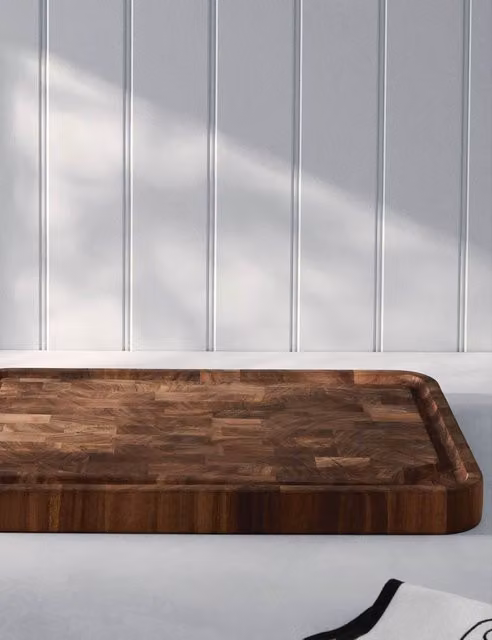 M&S x Tom Kerridge 2 in 1 Reversible Wooden Butcher's Block with Groove in Natural Brown and Sand