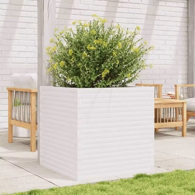 Berkfield Home Beautiful Garden Planter, White, Solid Wood Pine, W: 70 cm, D: 70 cm, H: 68.5 cm