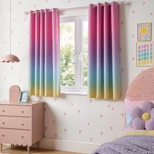 OHS 2-Panel Multicolour Ombre Blackout Curtains with Eyelets, Thermal Insulated Soft Fabric for Kids Bedrooms or Playrooms, W: 167.64 cm, H: 137 cm