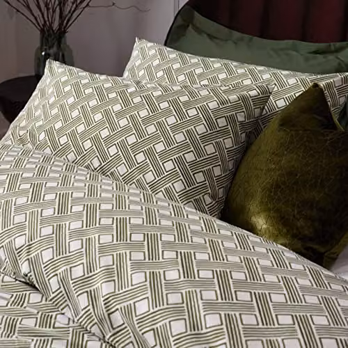 HOEM Alexa Abstract Geometric Cotton Duvet Cover Set in Green, 180 x 200 cm – 2
