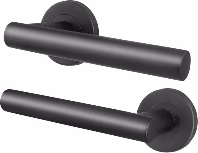 AFIT Matt Black Stainless Steel T-Bar Lever Door Handles with Round Rose, 1 Pair