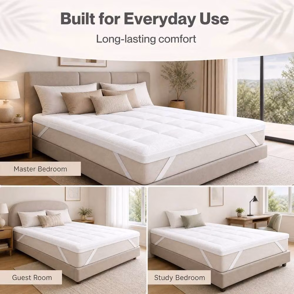 KORVIXA Double Size Mattress Topper, 10cm Depth, White – 2