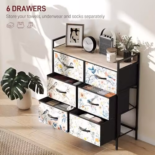 HOMCOM Modern White Bedroom Chest of Drawers with 6 Drawers – 3