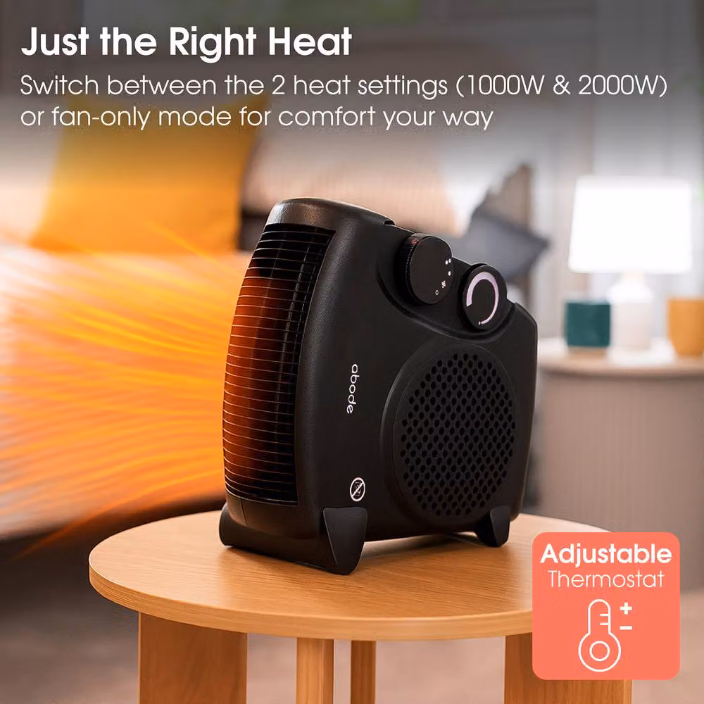 Abode AFH1001 2000W Electric Fan Heater with 2 Heat Settings and Overheat Protection in Black – 2